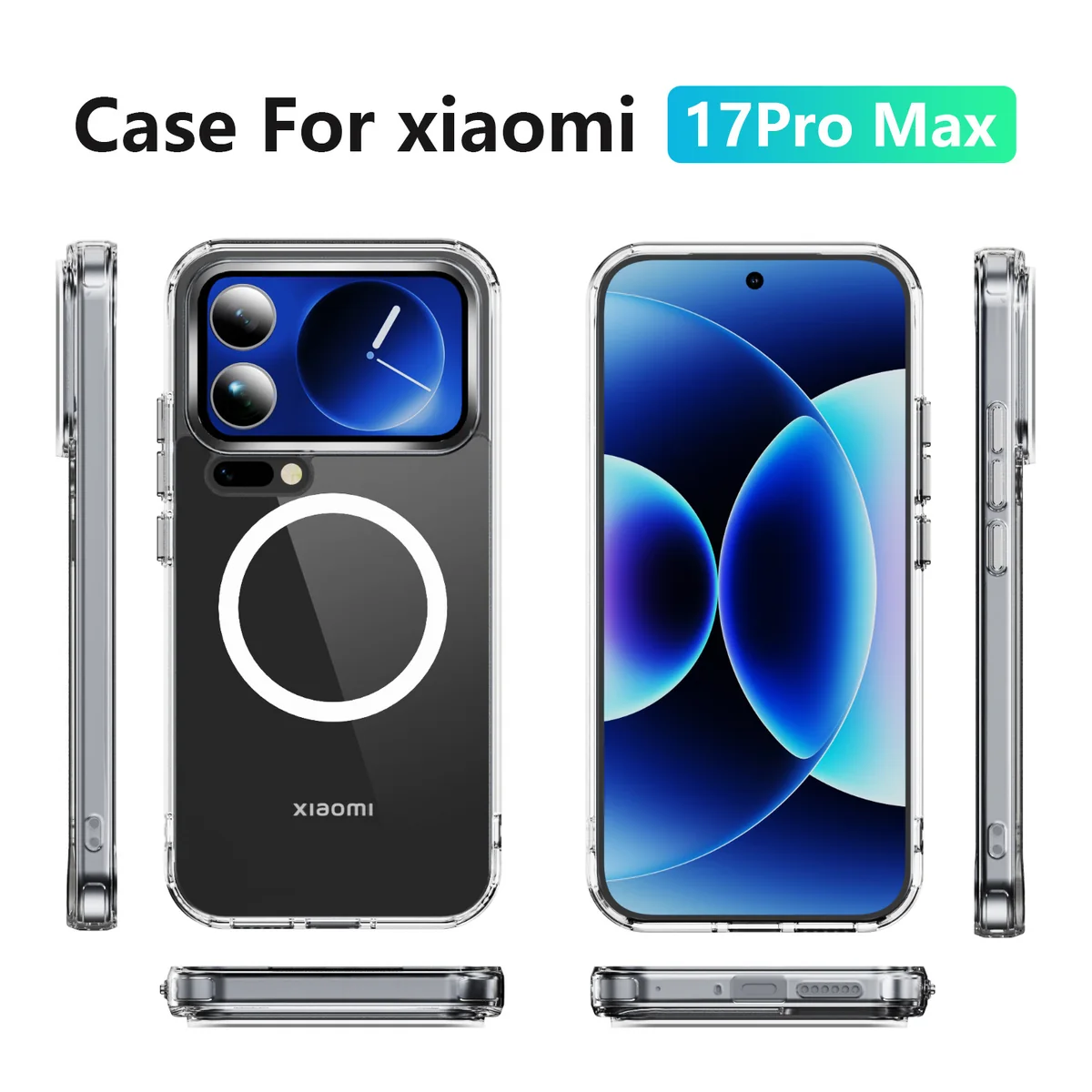 cross-border compatible with Xiaomi 17PROMAX 5G crystal-clear shockproof 2.0 with magnetic ring imported from Germany anti-yellowing phone case
