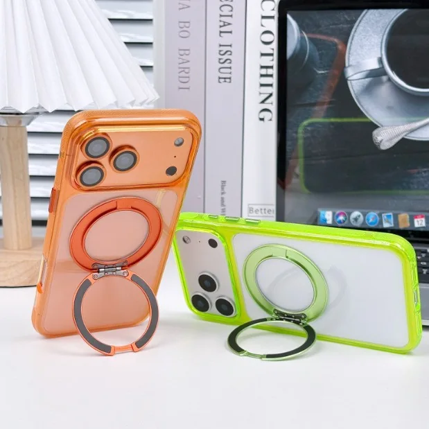 cross-border compatible with iphone17ProMax phone case Apple crystal diamond gear kickstand C style 360° rotating kickstand