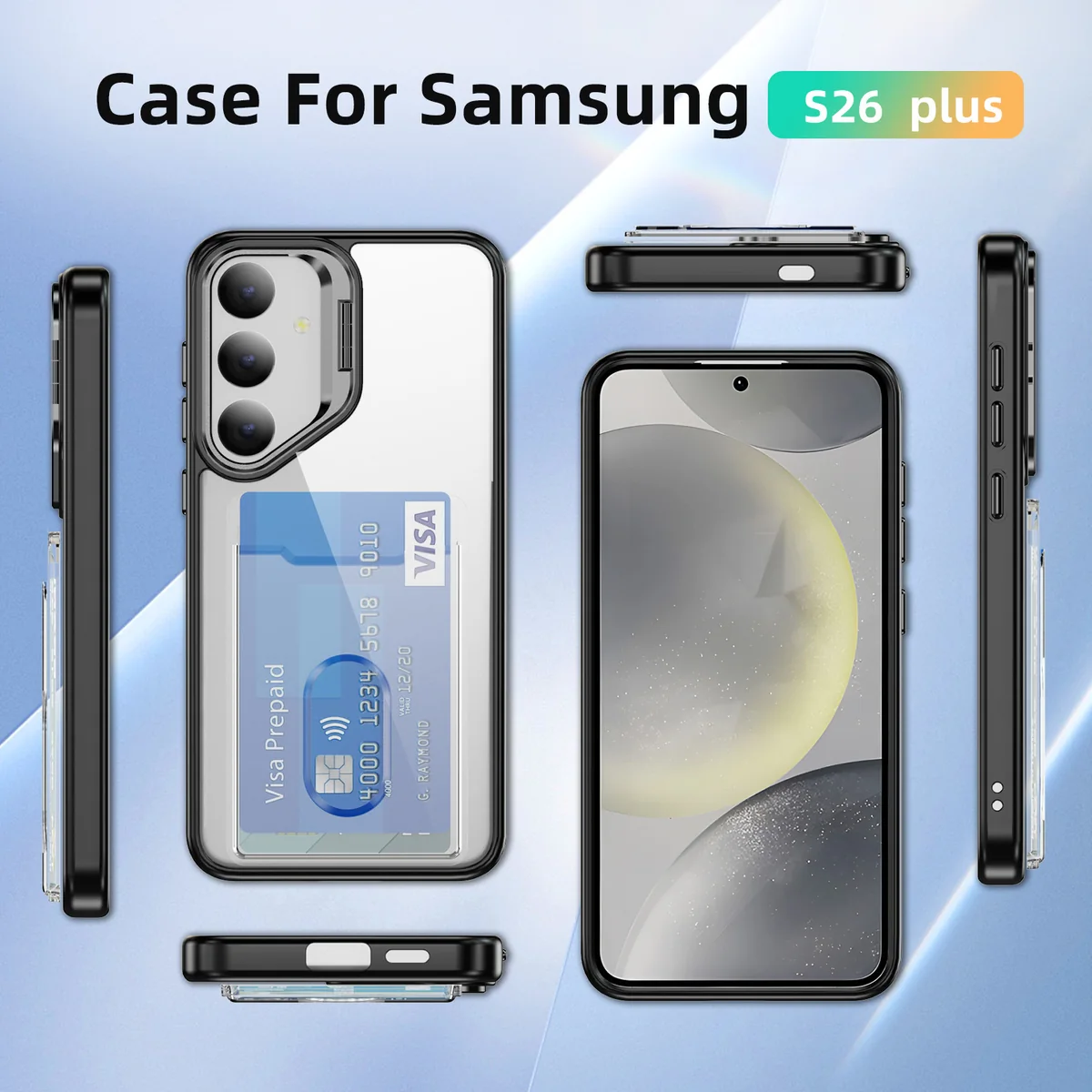 cross-border compatible with Samsung S26 Plus Sky Mirror vertical card slot B style phone case card slot 2 camera-ring kickstand