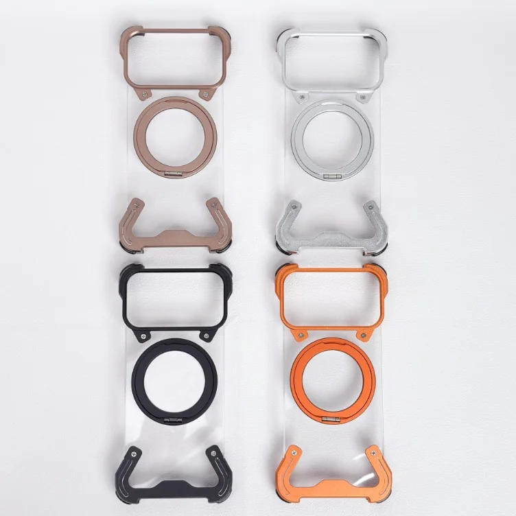 titanium alloy borderless crystal-clear armor 360 magnetic ring kickstand shockproof phone case compatible with Apple IP 17 PRO MA