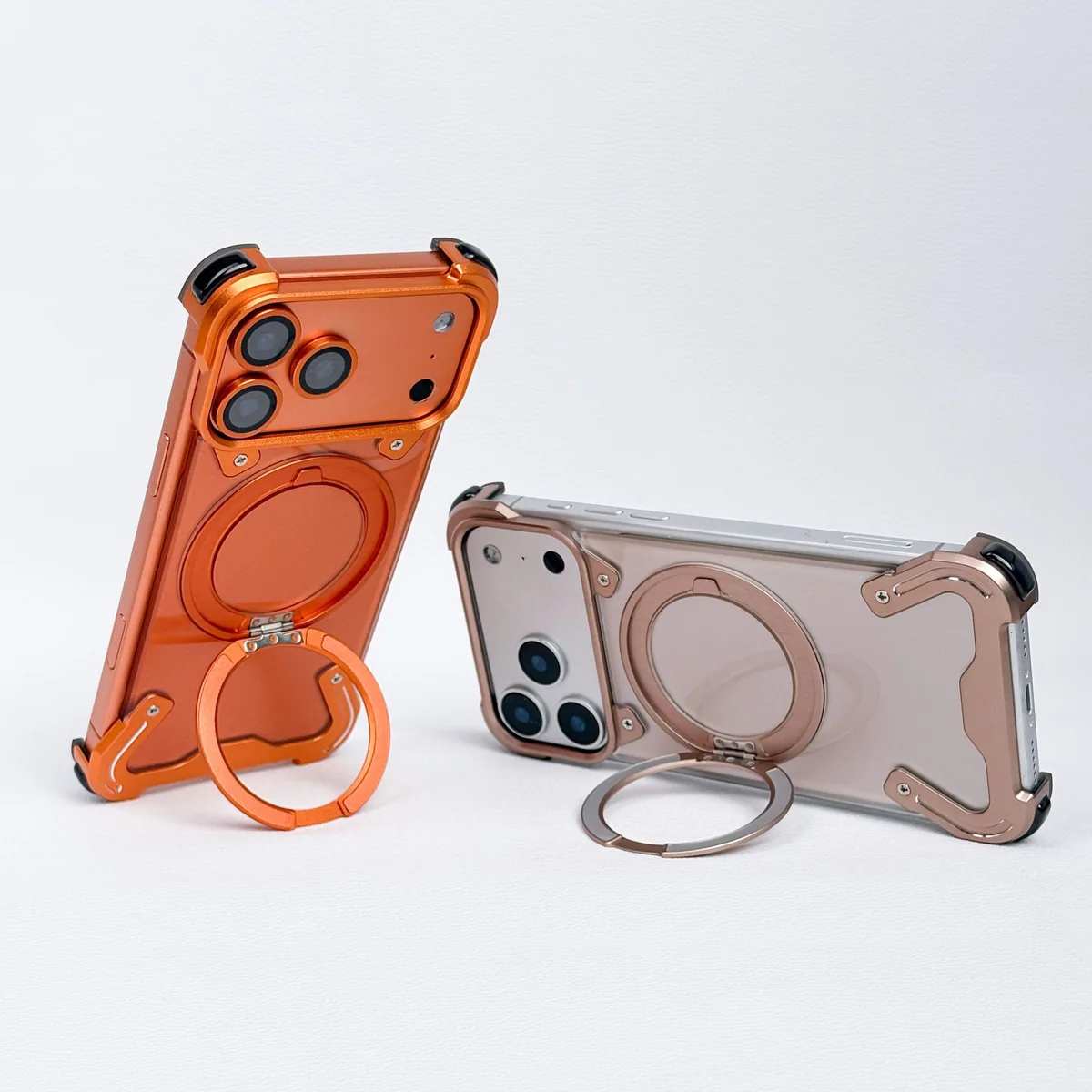 titanium alloy borderless transparent-color armor 360 magnetic ring kickstand shockproof phone case compatible with Apple IP 17 PRO MA