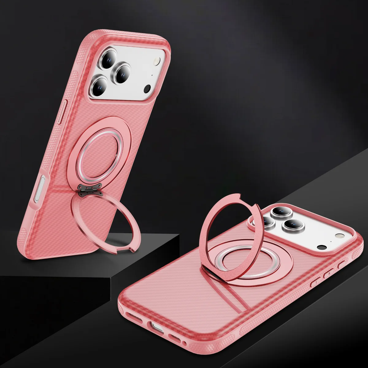 cross-border compatible with Apple iPhone18 Pro Max kickstand case carbon-fiber texture gear kickstand C style phone case