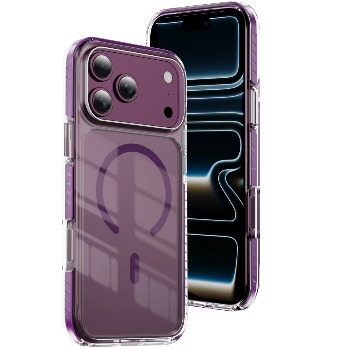 cross-border compatible with IP18Pro Max crystal shield color stripe magnetic ring shockproof phone case Apple 18PRO cherry red