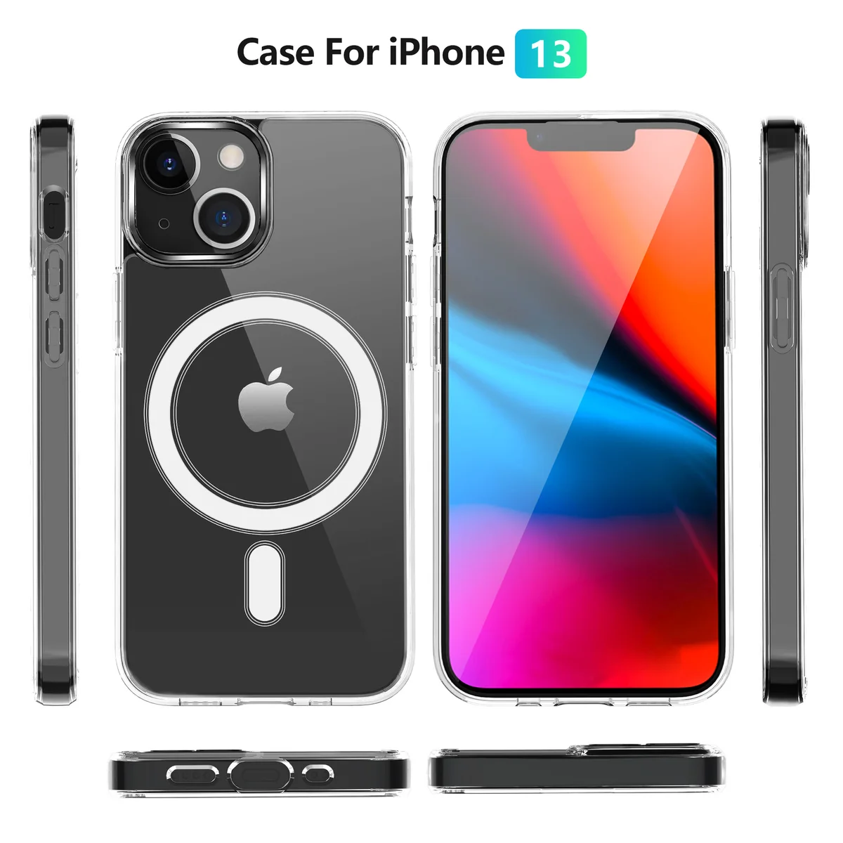 cross-border compatible with Apple iPhone 13 6.1 minimalist crystal-clear with magnetic attachment phone case wireless fast charging in stock