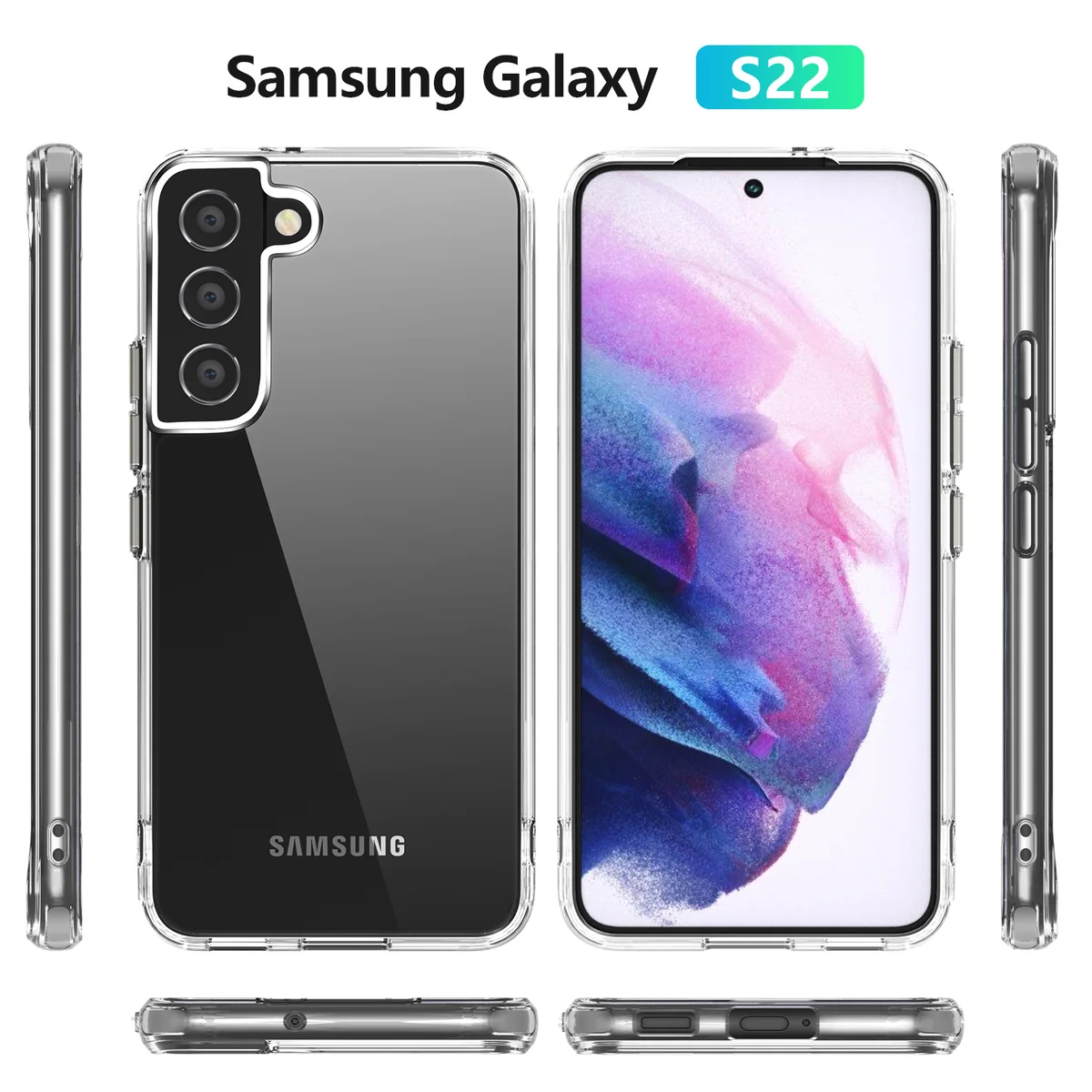 cross-border compatible with Samsung S22 crystal-clear shockproof 2. 0 acrylic ultra-clear phone case S22 PRO electroplated buttons