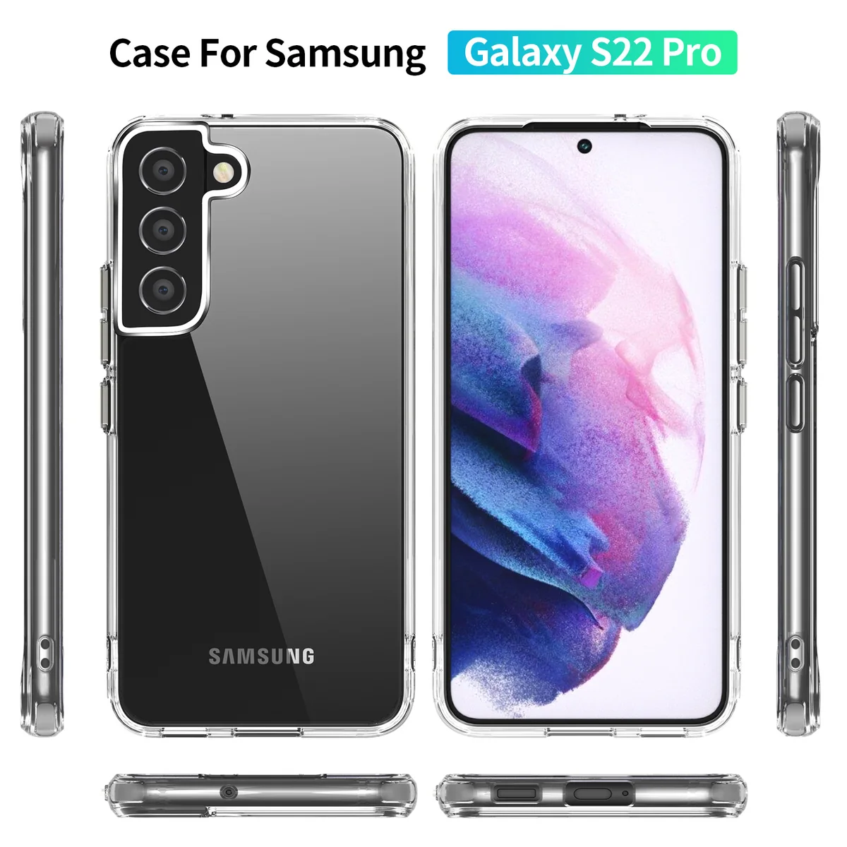 cross-border compatible with Samsung S22 PRO crystal-clear shockproof 2. 0 acrylic ultra-clear phone case S22 electroplated buttons