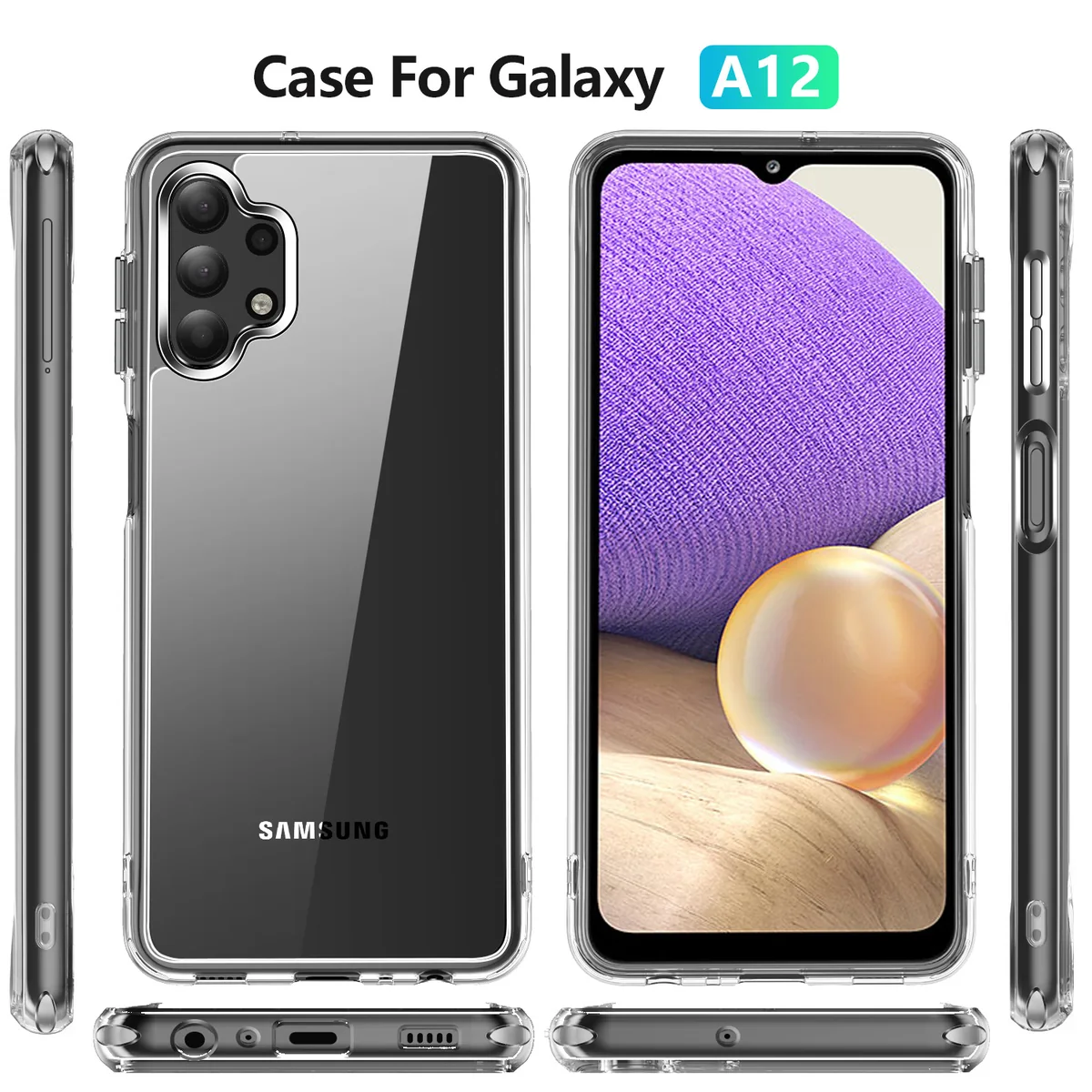 cross-border compatible with Samsung Samsung A12 crystal-clear shockproof 2. 0 acrylic with lanyard hole phone case electroplated buttons