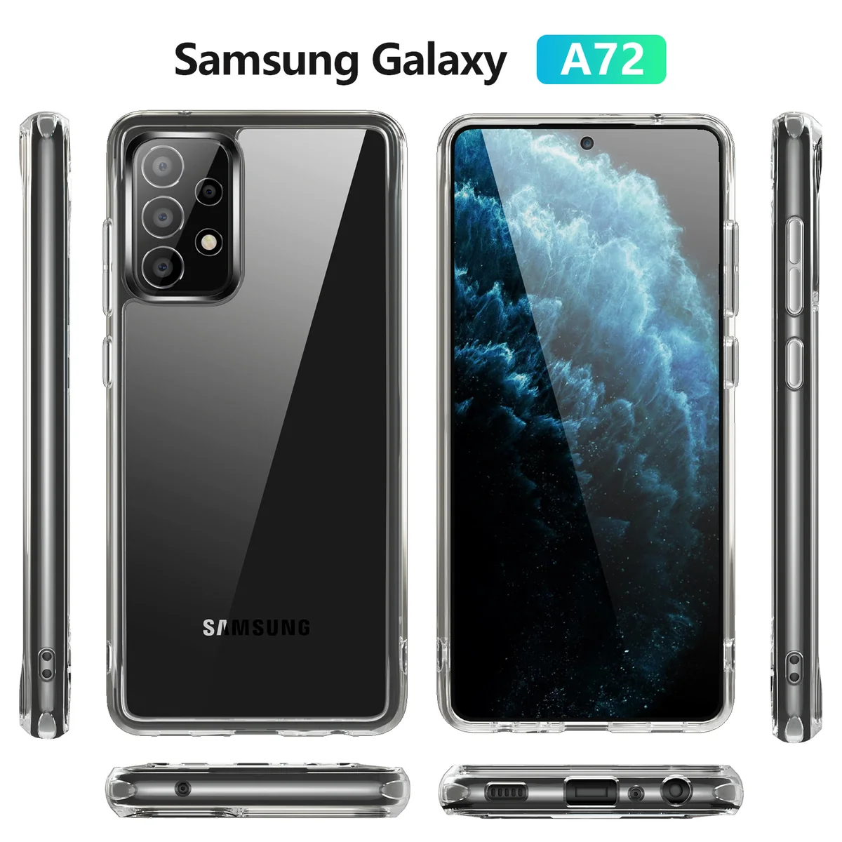 cross-border compatible with Samsung Samsung A72 crystal-clear shockproof 2. 0 acrylic with lanyard hole phone case electroplated buttons