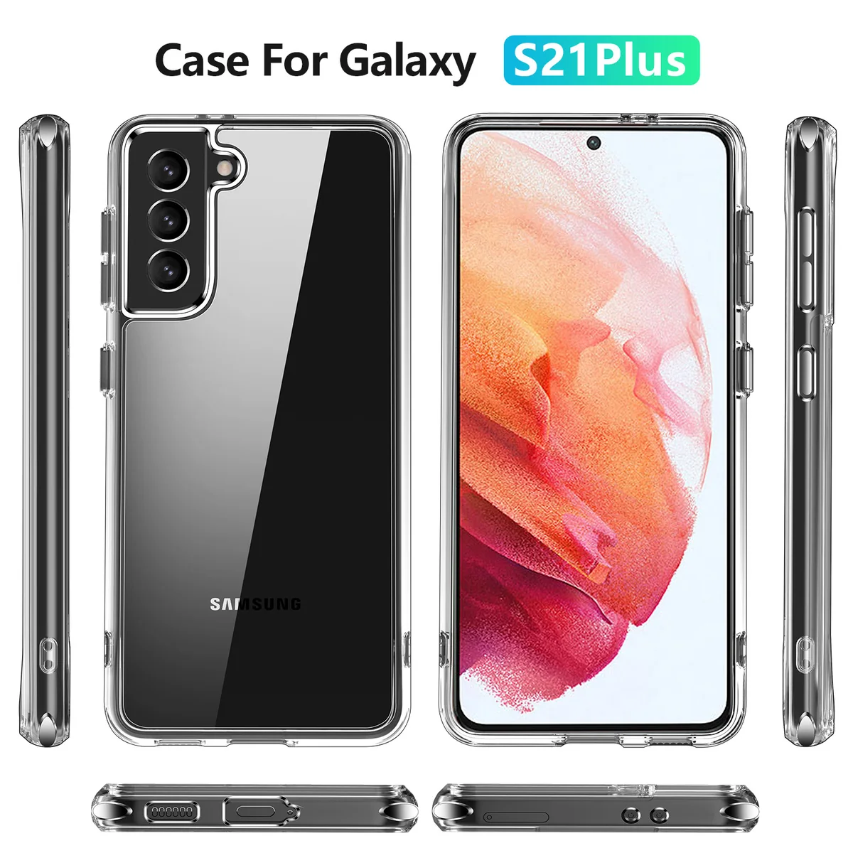 cross-border compatible with Samsung S21 Plus crystal-clear shockproof 2. 0 acrylic ultra-clear scratch-resistant phone case electroplated buttons