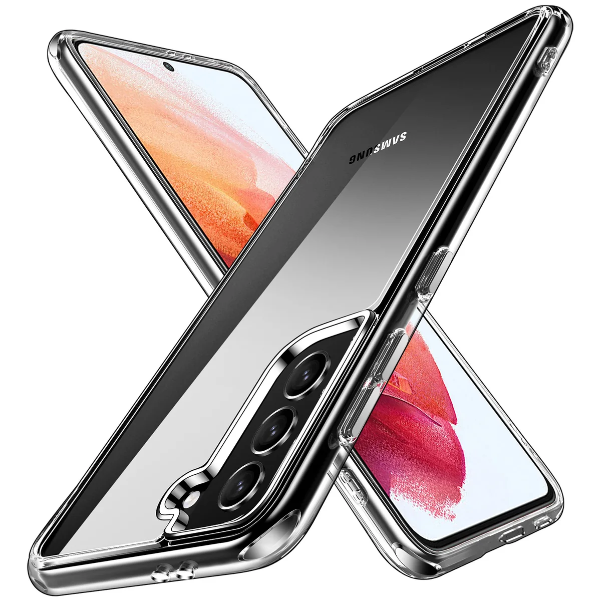 cross-border compatible with Samsung S21FE crystal-clear shockproof 2. 0 acrylic ultra-clear scratch-resistant phone case electroplated button in stock