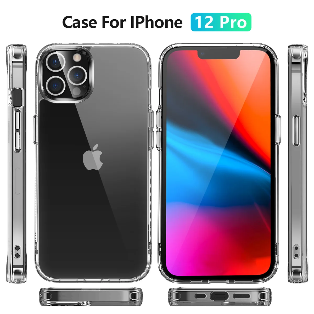 cross-border compatible with Apple iphone12Pro 6.1 crystal-clear shockproof 2. 0 ultra-clear phone case electroplated buttons