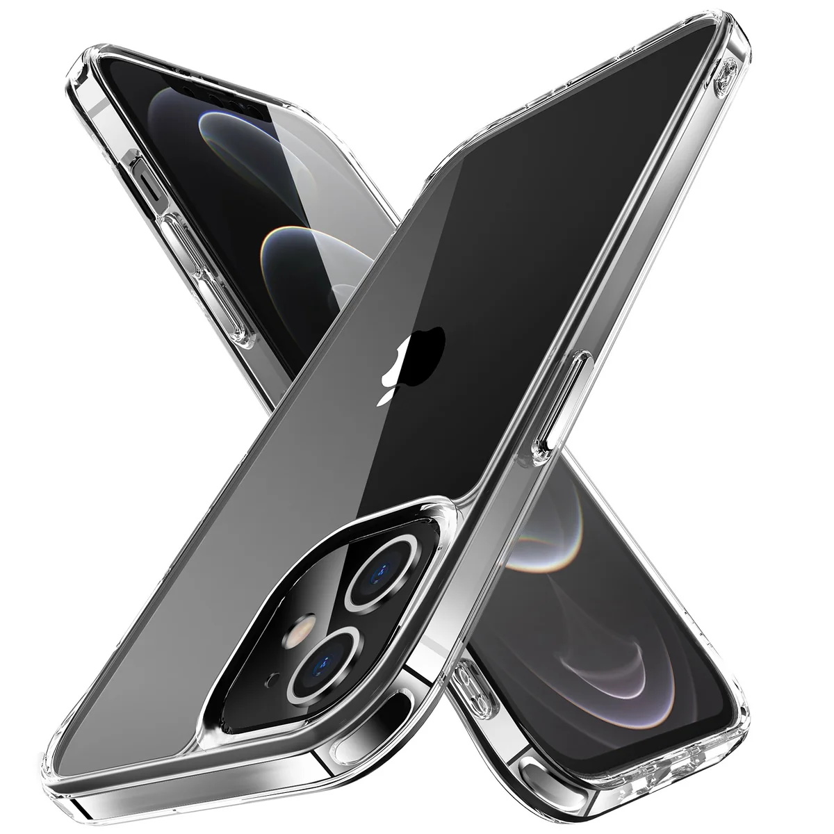 cross-border compatible with Apple iphone12 6.1 crystal-clear shockproof 2. 0 electroplated buttons transparent phone case soft bumper