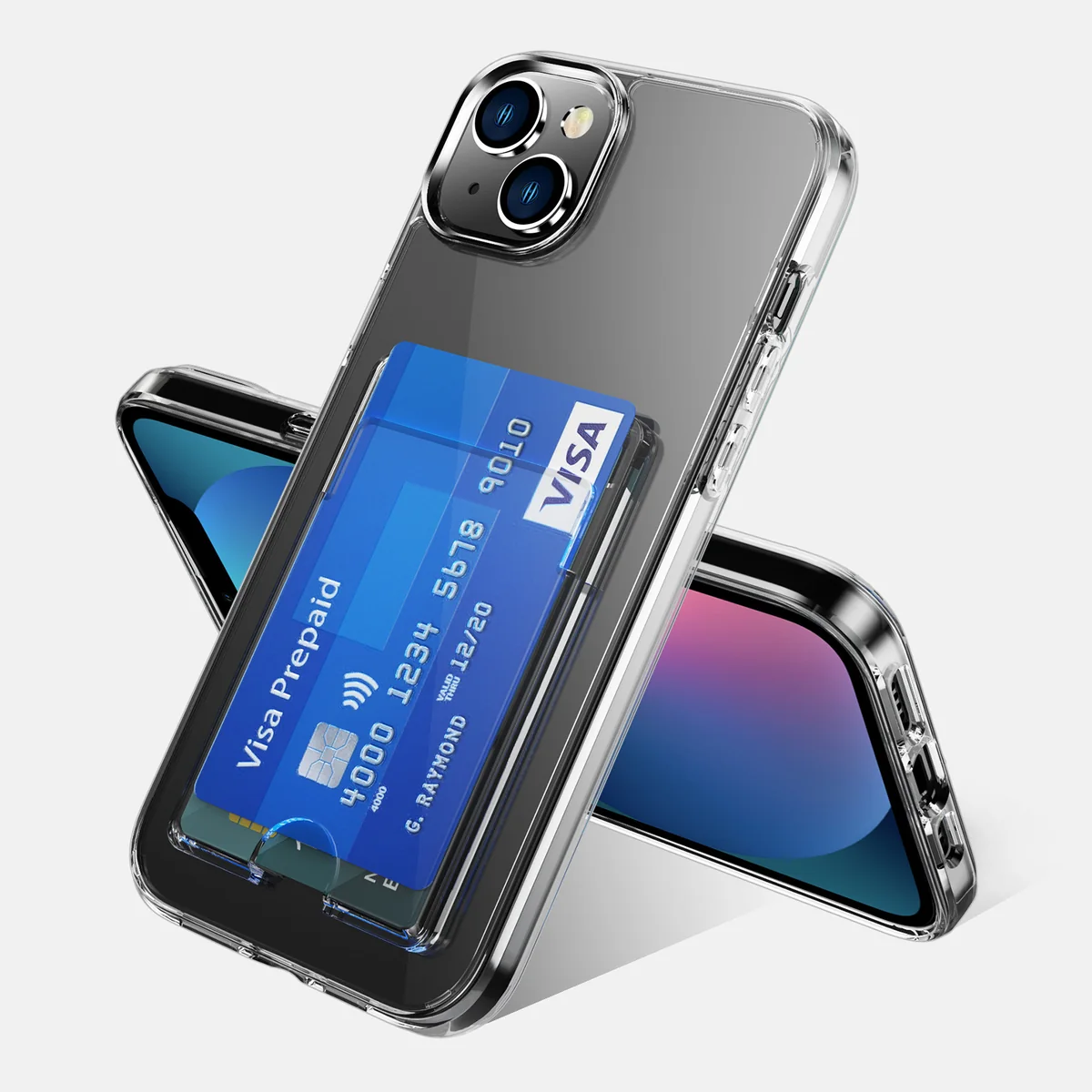 cross-border compatible with Apple iPhone 13 Mini 5.4 minimalist crystal-clear card slot phone case holds two cards