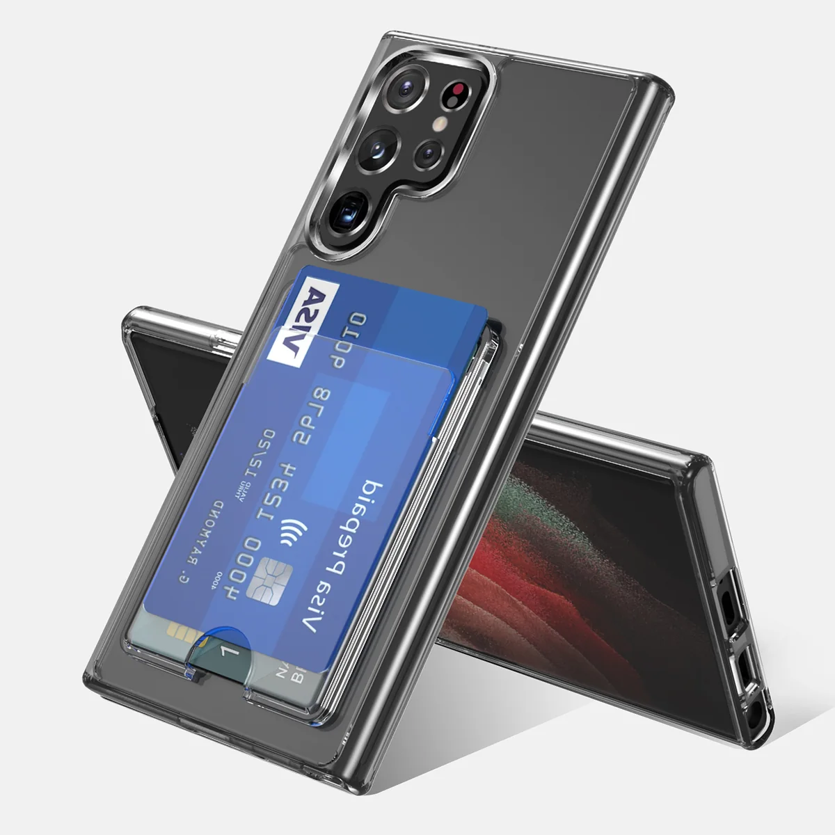 cross-border compatible with Samsung S22 Ultra minimalist crystal-clear card slot phone case holds two cards in stock