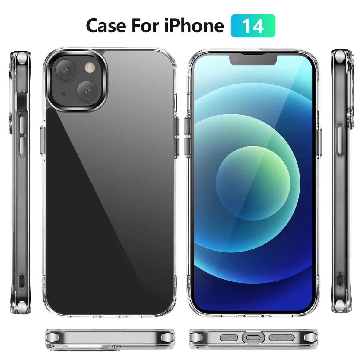 cross-border compatible with Apple iphone14 6.1 crystal-clear shockproof 2.0mm ultra-clear phone case resistant to yellowing in stock