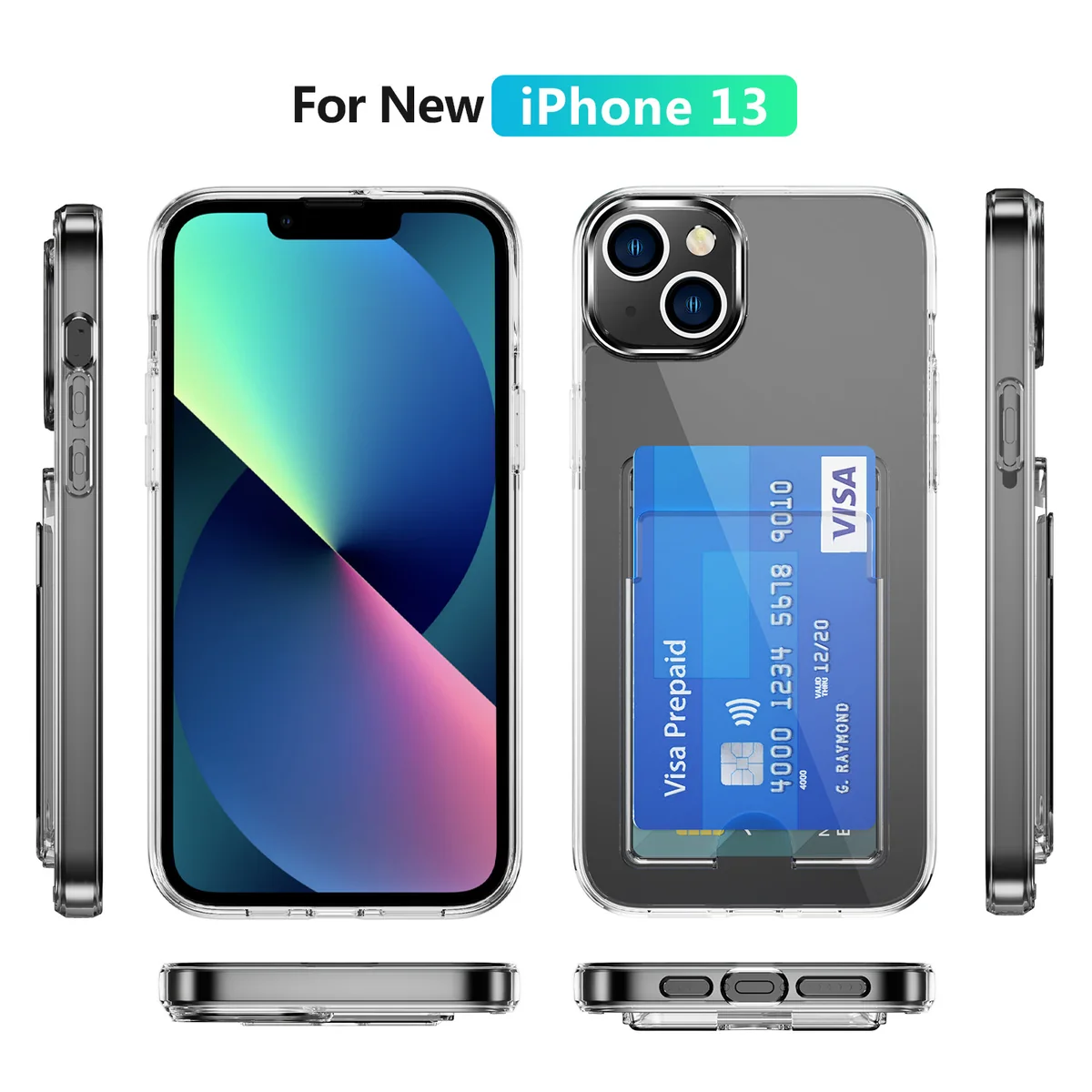 cross-border compatible with Apple iPhone13 6.1 minimalist crystal-clear card slot phone case ultra-clear scratch-resistant holds two cards