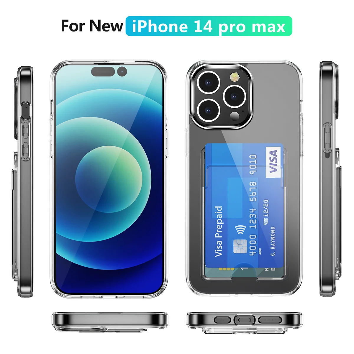 cross-border compatible with Apple iPhone14 Pro Max 6.7 minimalist crystal-clear card slot phone case holds two cards