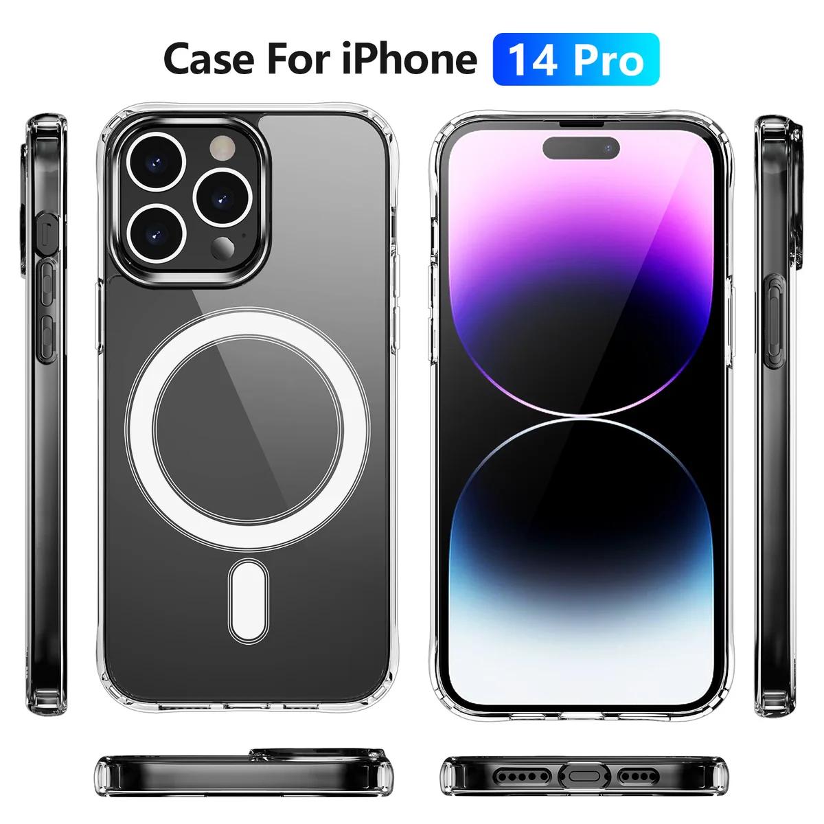 cross-border compatible with Apple iphone14 Pro 6.1 reinforced-corner shockproof with magnetic ring ultra-clear shockproof phone case in stock