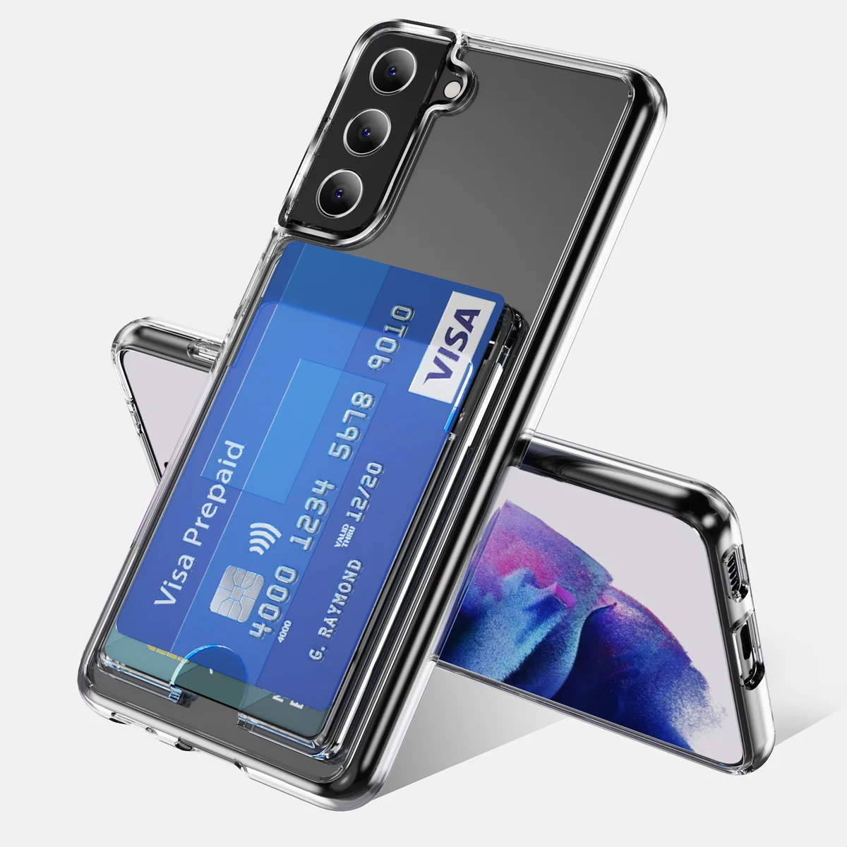 cross-border compatible with Samsung S21Plus minimalist crystal-clear card slot phone case holds two cards direct manufacturer