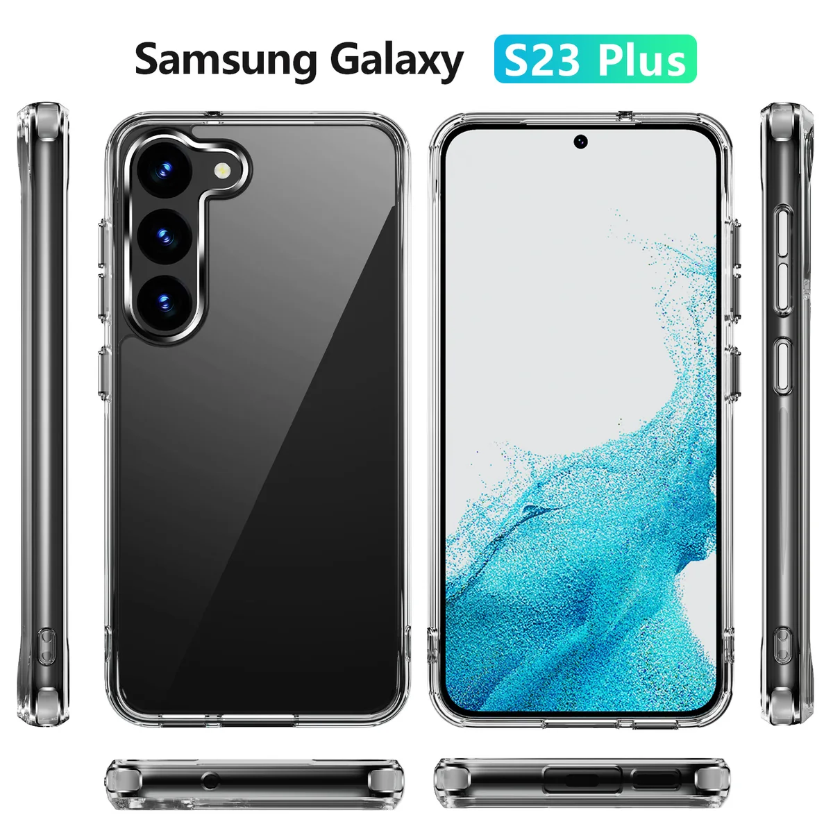 cross-border compatible with Samsung SamsungS23 Plus crystal-clear shockproof 2. 0 phone case electroplated buttons in stock