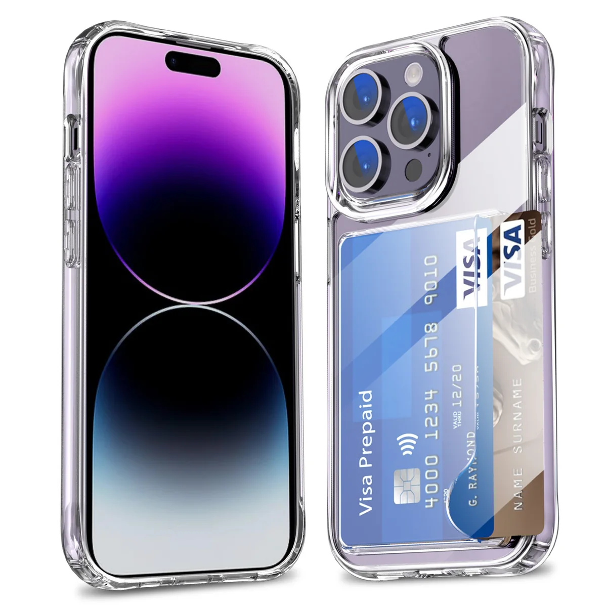 cross-border compatible with Apple iphone14Pro Max 6.7 reinforced-corner shockproof card slot holds two cards phone case