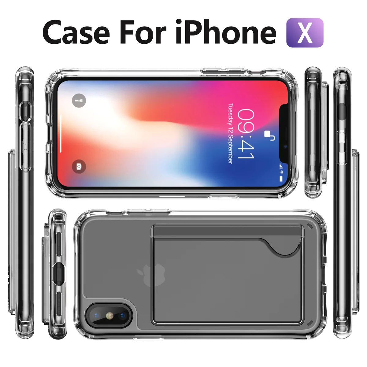 cross-border compatible with Apple iphone X/XS reinforced-corner shockproof card slot holds two cards phone case in stock