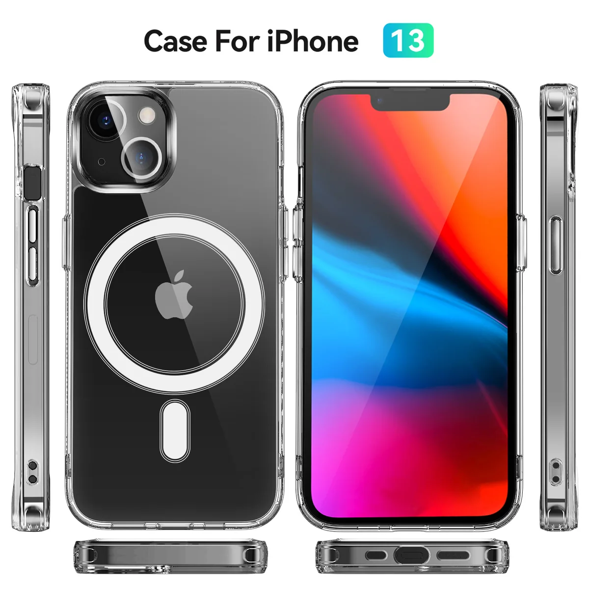 cross-border compatible with Apple iphone13 crystal-clear shockproof 2.0 with magnetic ring phone case wireless charging direct manufacturer