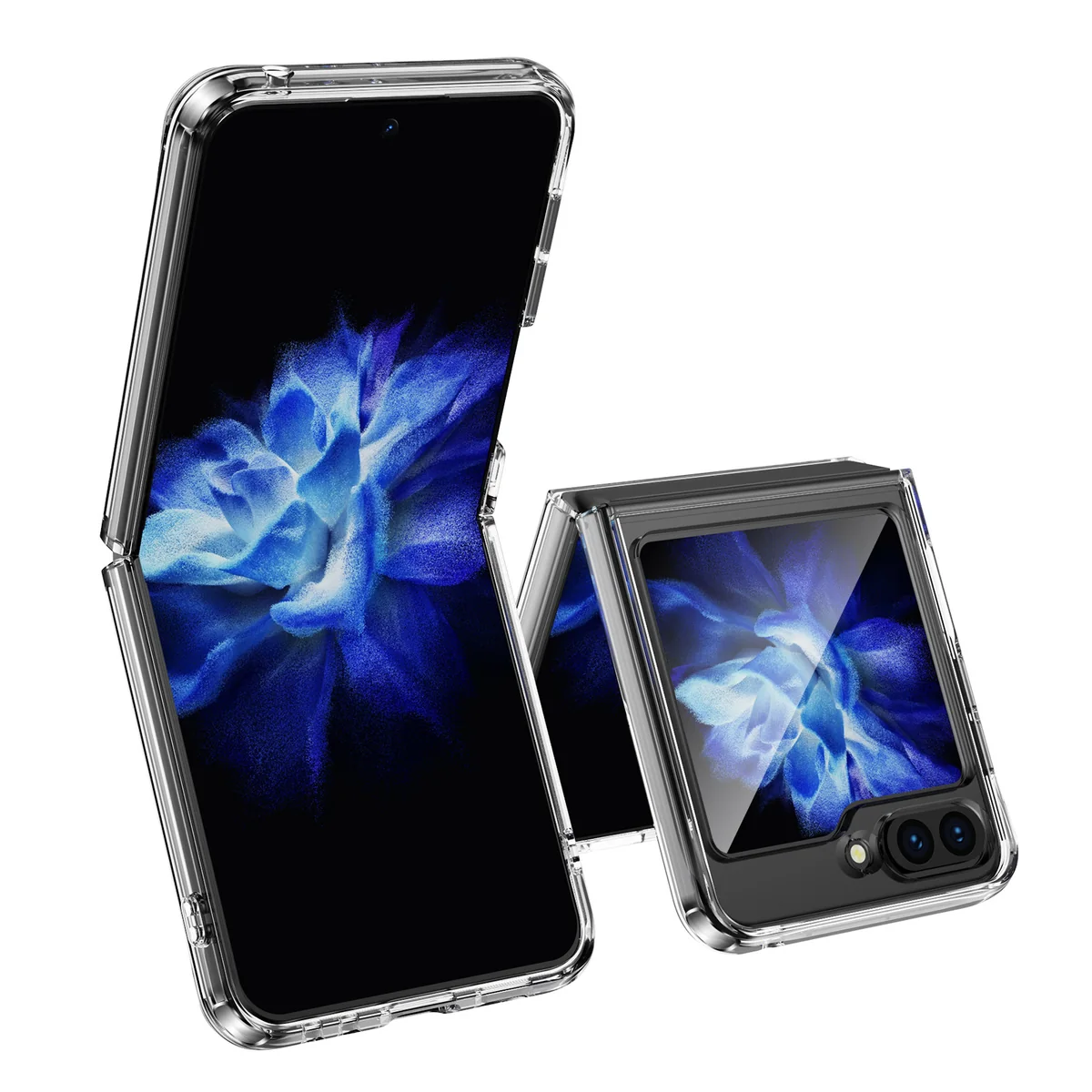 cross-border compatible with Samsung Samsung Z Flip5 crystal-clear shockproof 2. 0 phone case electroplated buttons foldable style