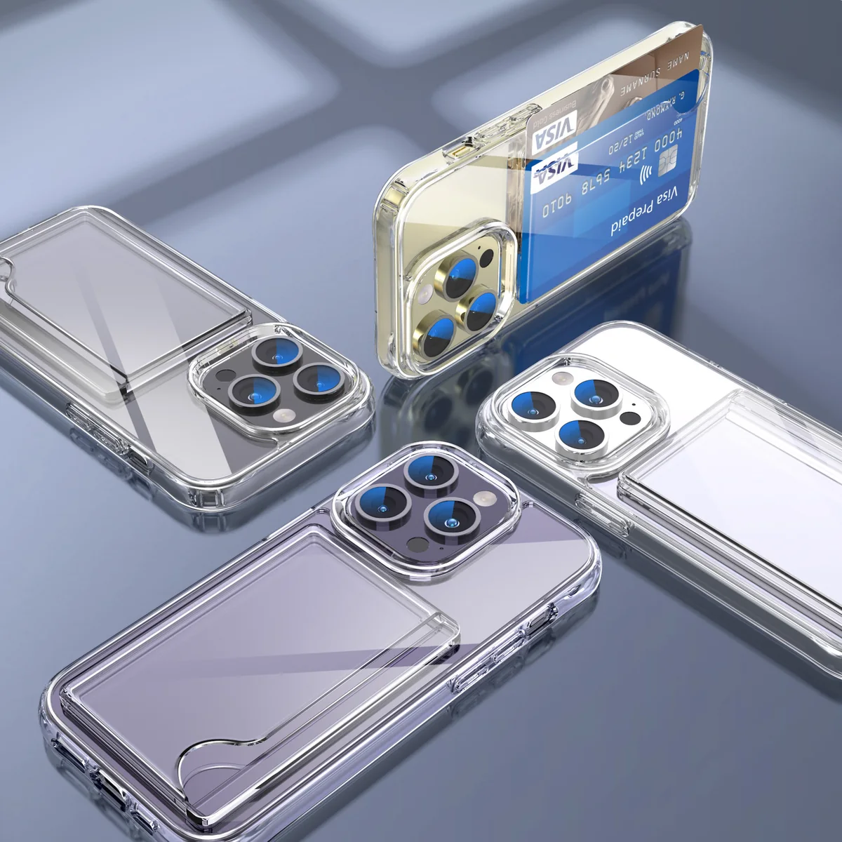 cross-border compatible with Apple IP15 Pro Max reinforced-corner shockproof acrylic card slot phone case holds two cards