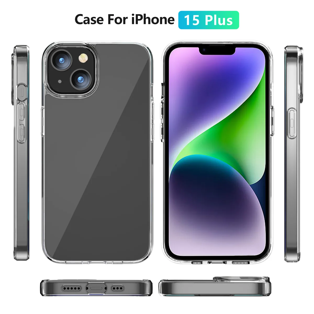 cross-border compatible with Apple iPhone 15Plus minimalist crystal-clear shockproof phone case ultra-clear scratch-resistant wireless charging