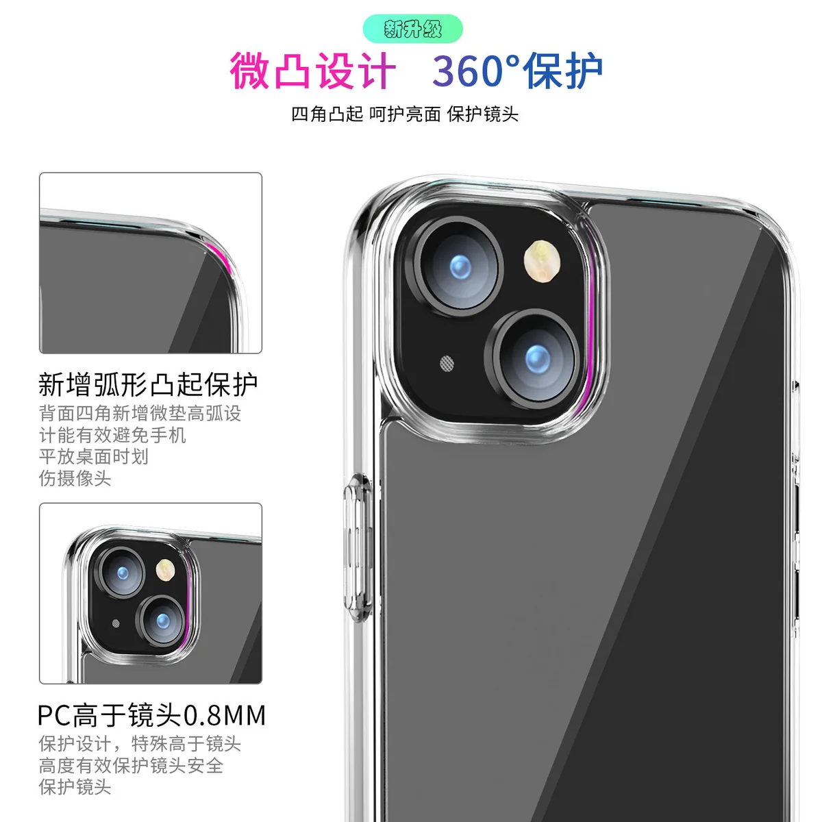 cross-border compatible with Apple iPhone 15 minimalist crystal-clear shockproof phone case ultra-clear scratch-resistant wear-resistant wireless charging