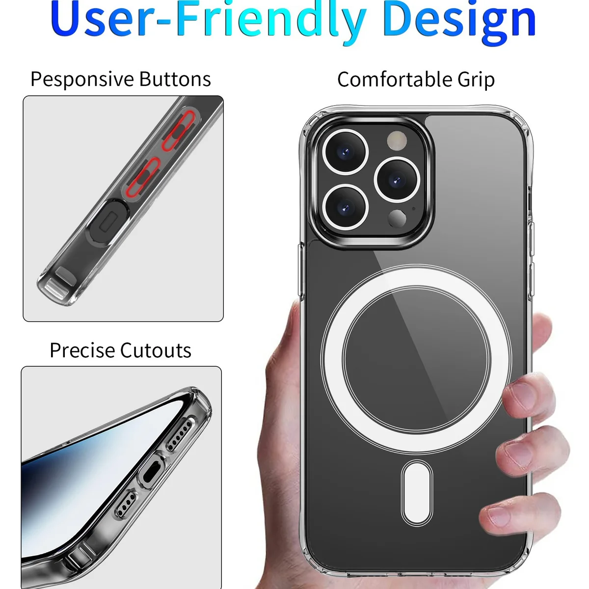 cross-border compatible with Apple iphone15 Pro reinforced-corner shockproof with magnetic ring ultra-clear shockproof transparent phone case magnetic attachment