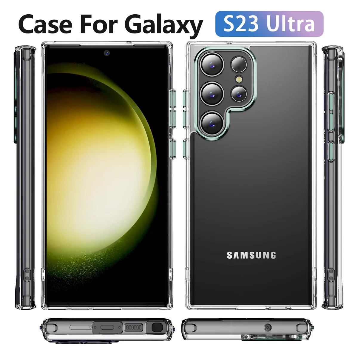 cross-border compatible with Samsung S23Ultra Phantom Series individual camera cutouts phone case metal buttons shockproof transparent case