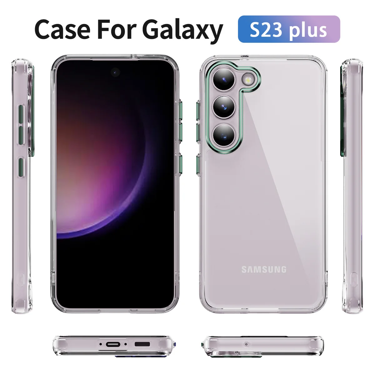 cross-border compatible with Samsung S23Plus Phantom Series precision-cut camera lens protector phone case transparent case direct manufacturer