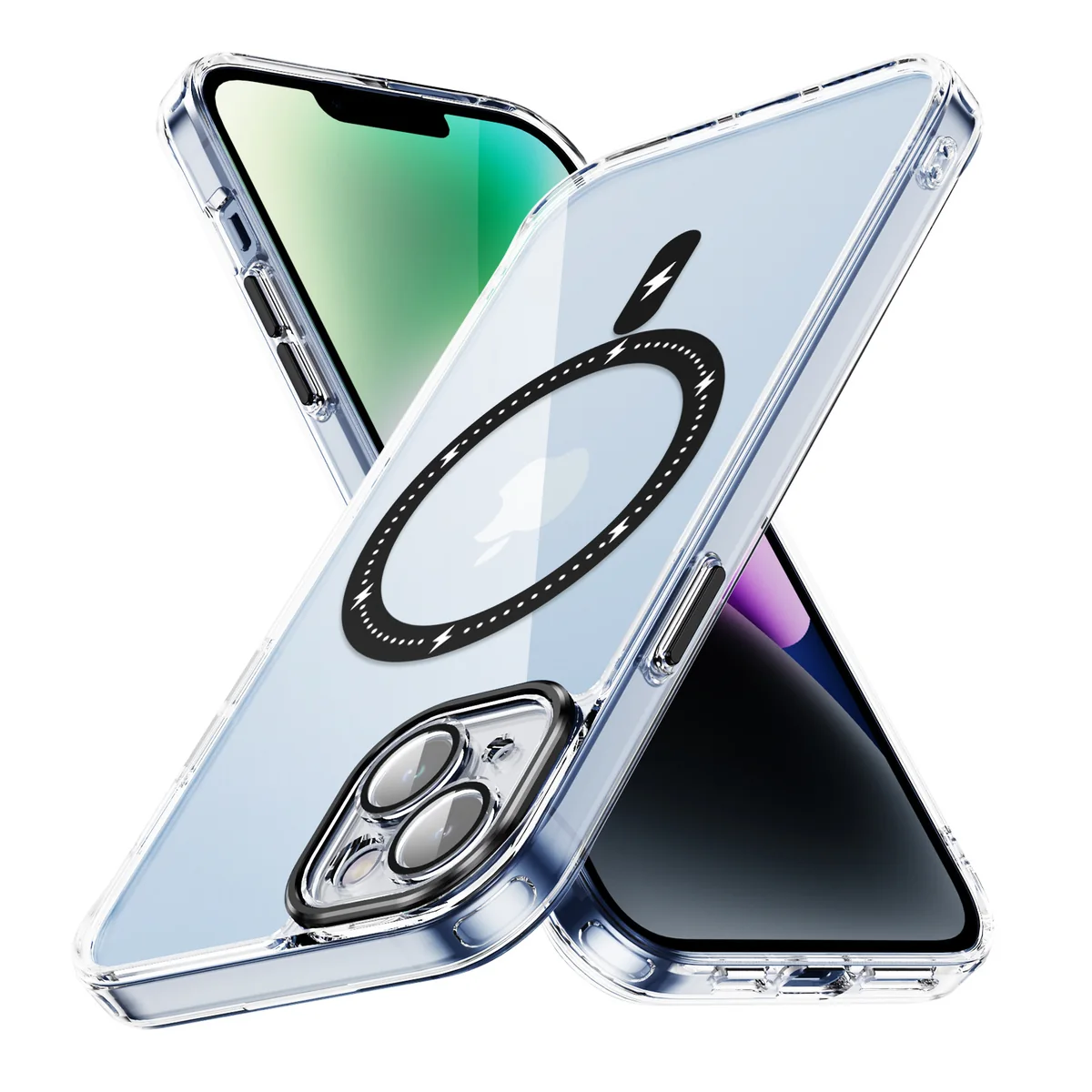 cross-border compatible with Apple iPhone13 Phantom glitter magnetic ring individual camera cutouts magnetic attachment case phone case transparent case individual camera cutouts