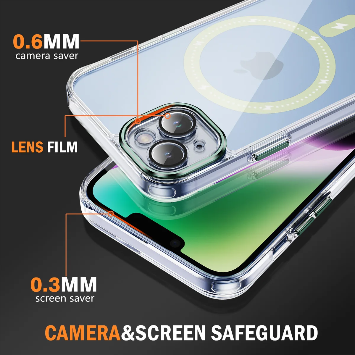 cross-border compatible with Apple IP13Mini Phantom glitter magnetic ring individual camera cutouts magnetic attachment case phone case transparent case individual camera cutouts
