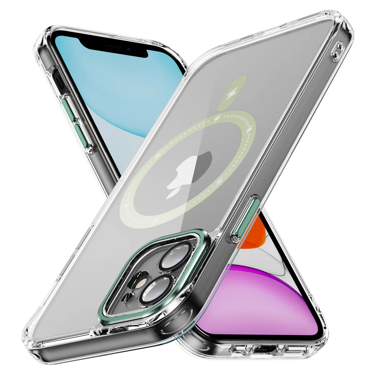 cross-border compatible with Apple iPhone11 Phantom glitter magnetic ring individual camera cutouts magnetic attachment case phone case transparent case individual camera cutouts