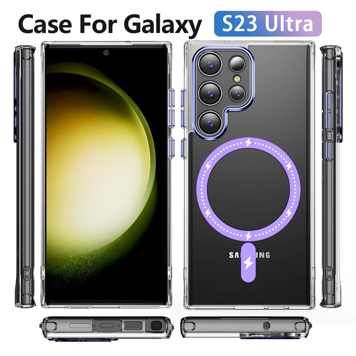 cross-border compatible with Samsung S23 Ultra Phantom glitter magnetic ring individual camera cutouts magnetic attachment case phone case transparent case