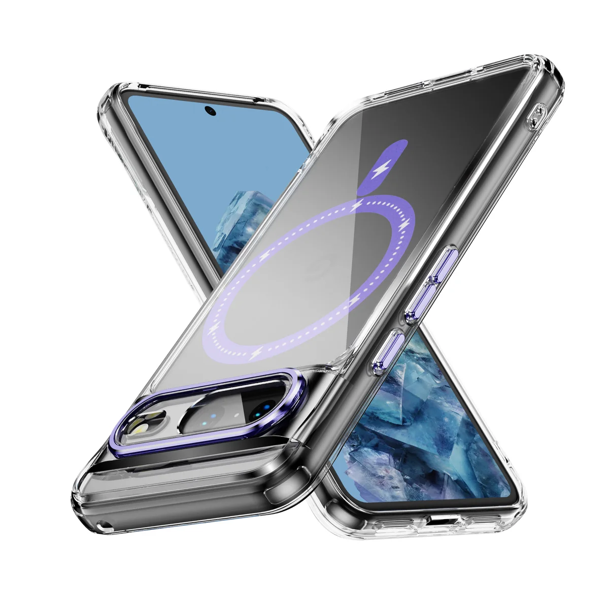 cross-border compatible with Google Pixel 8 Phantom glitter magnetic ring individual camera cutouts magnetic attachment case phone case shockproof transparent case