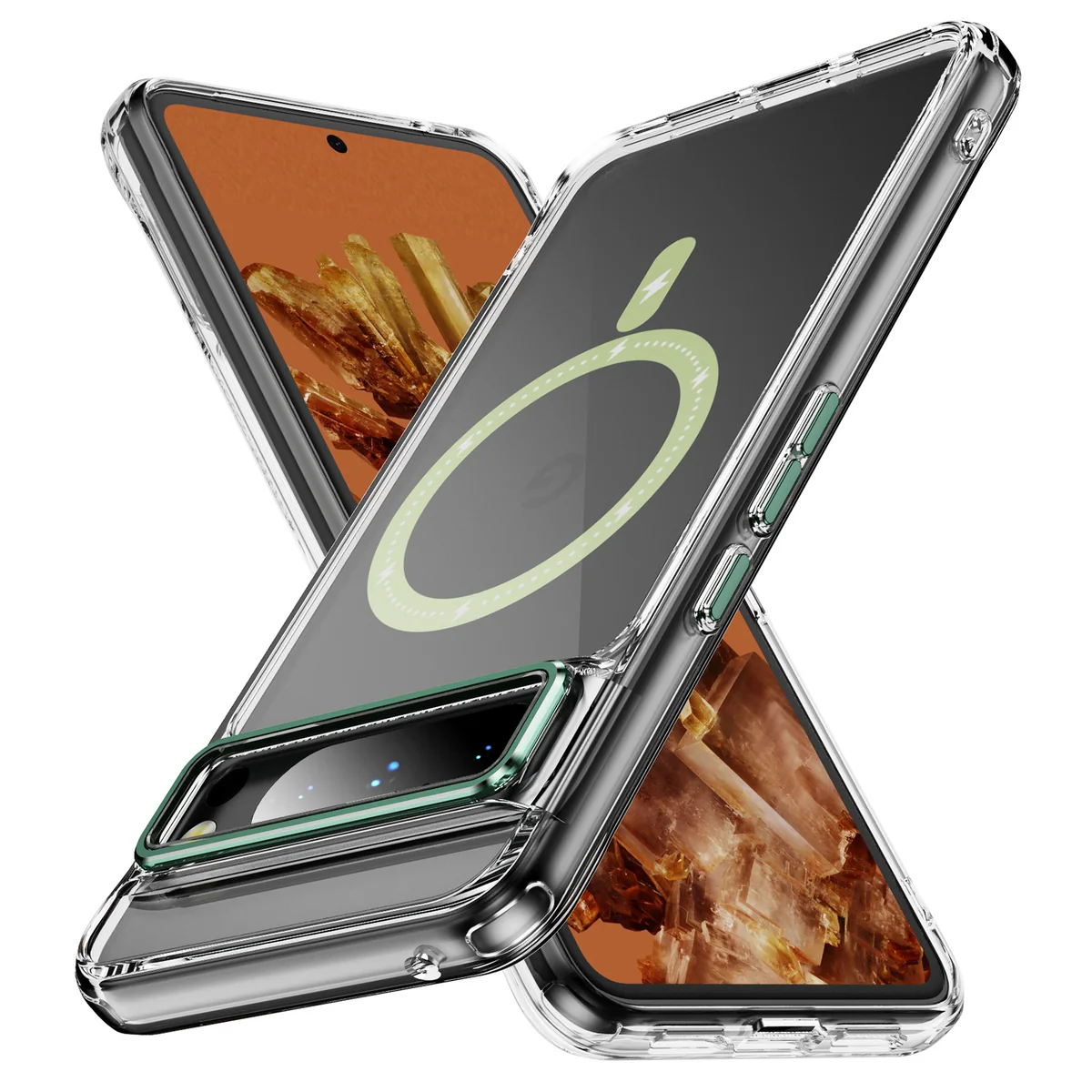 cross-border compatible with Google Pixel8 PRO Phantom glitter magnetic ring large camera opening magnetic attachment case transparent phone case shockproof
