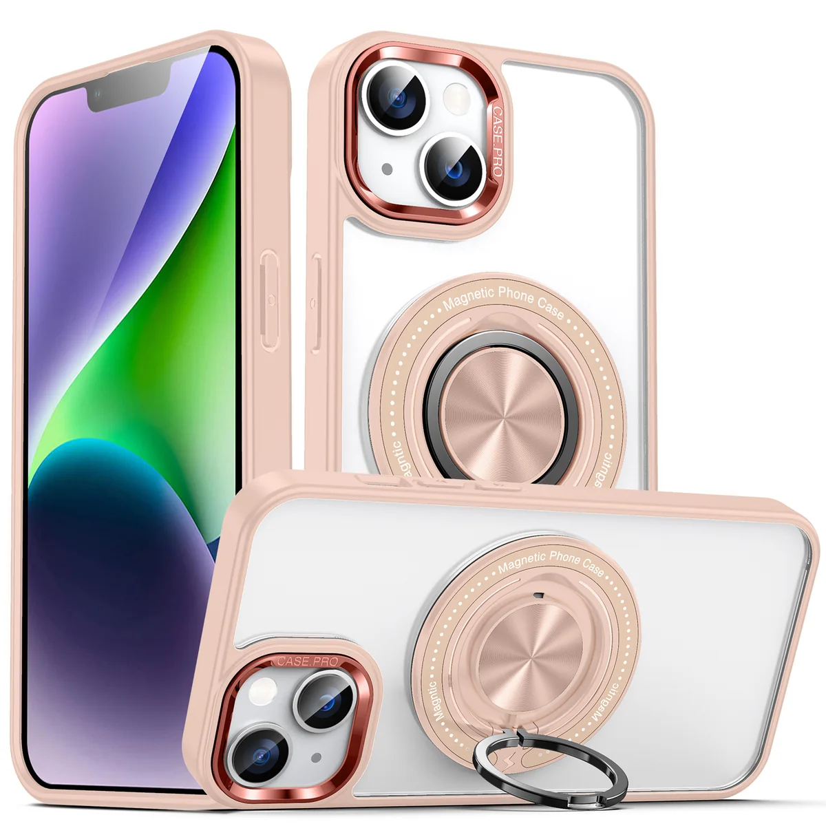 cross-border compatible with Apple iphone14 Plus Keyin 360 magnetic attachment ring phone case direct manufacturer car-mount compatible