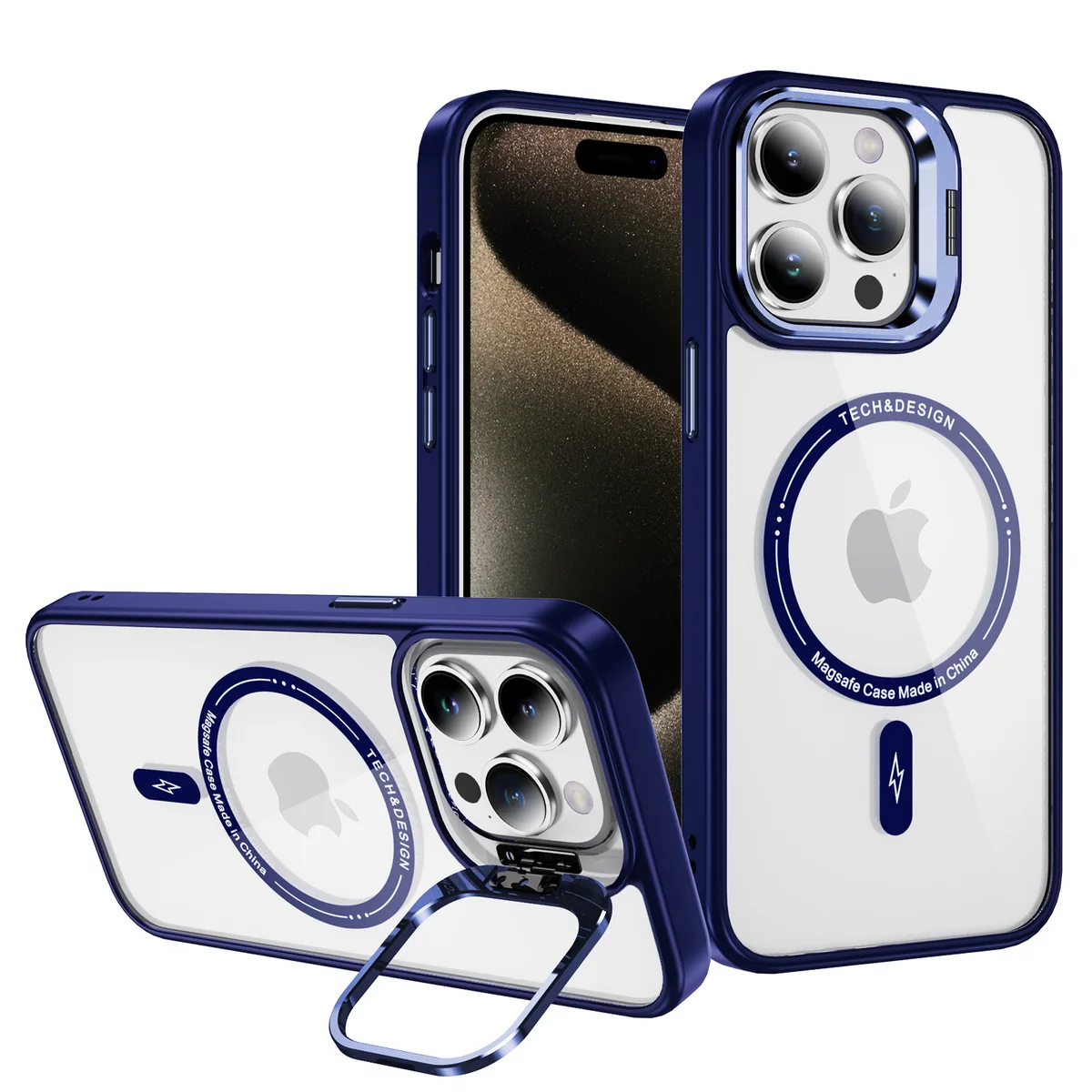 cross-border compatible with Apple iPhone15 Pro Sky Mirror magnetic attachment metal camera-ring hinge kickstand phone case