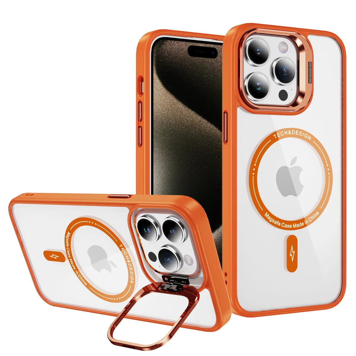 cross-border compatible with Apple IP15 Pro Max Sky Mirror magnetic attachment metal camera-ring hinge kickstand phone case