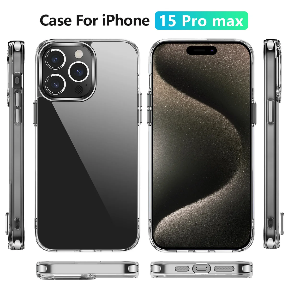 cross-border compatible with Apple iphone15 Pro max crystal-clear shockproof 2.0 ultra-clear phone case electroplated buttons