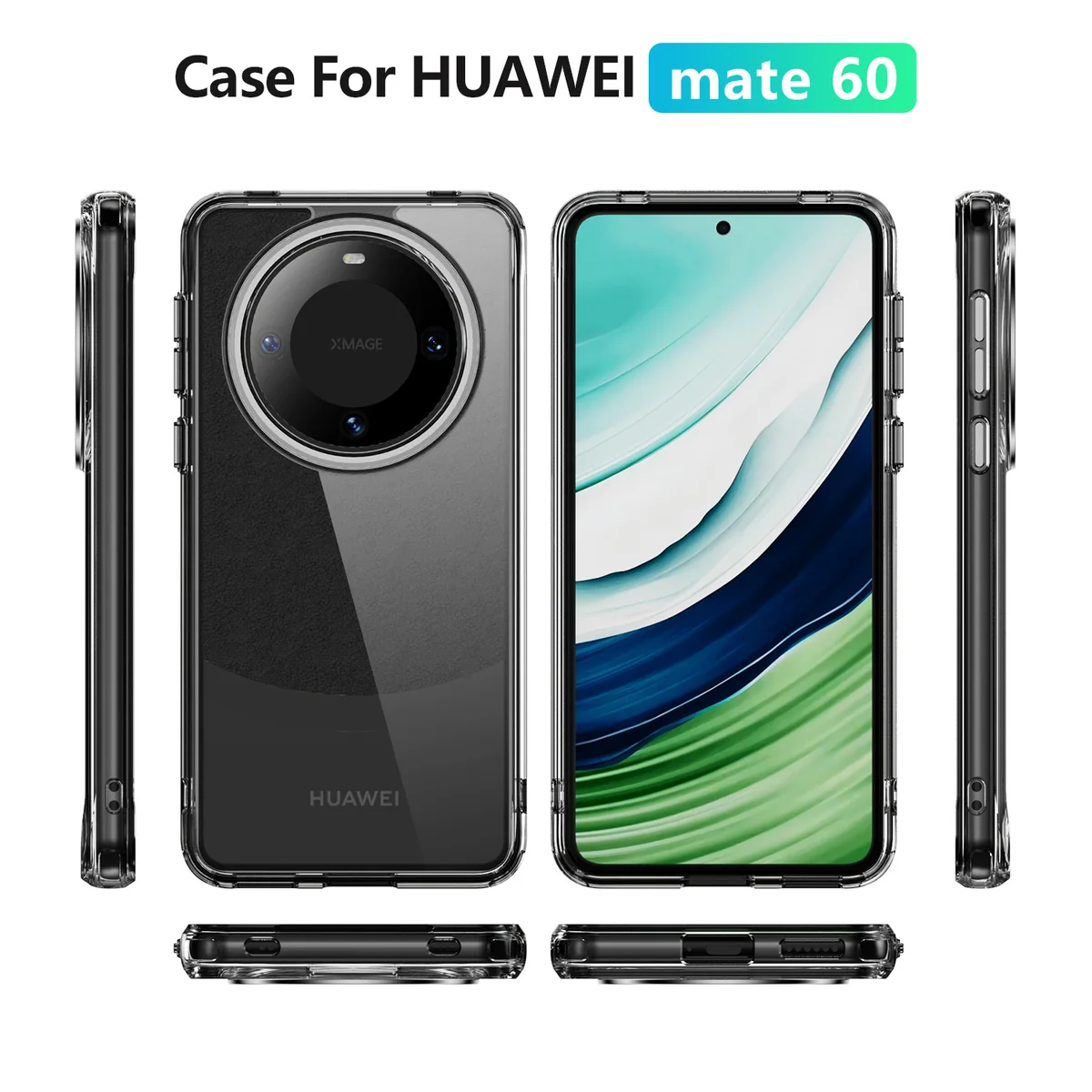 cross-border compatible with HUAWEI Huawei Mate60 crystal-clear shockproof 2.0 ultra-clear phone case electroplated buttons