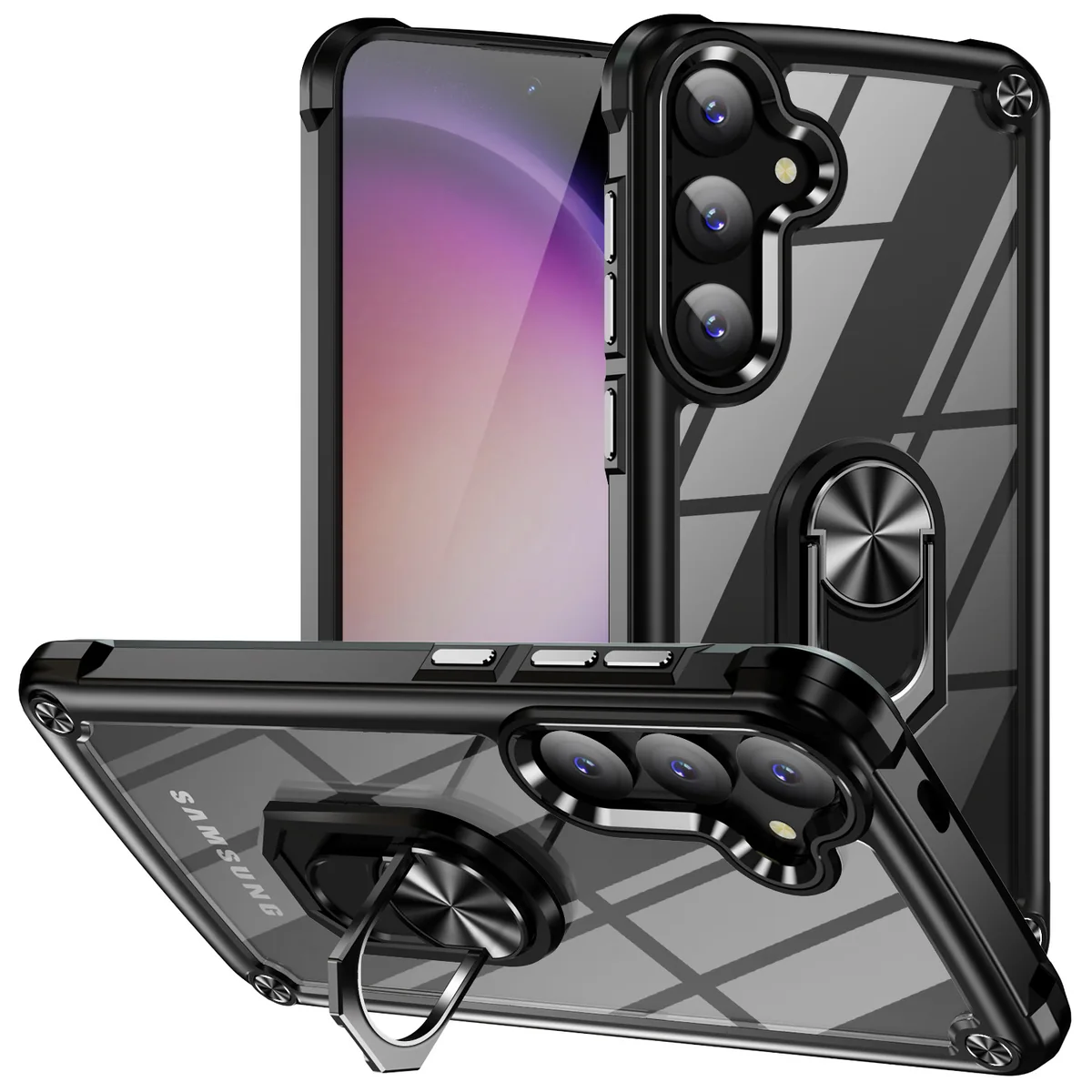 cross-border compatible with Samsung S24 Golden-Wing Bird with ring shockproof phone case car mount transparent case direct manufacturer