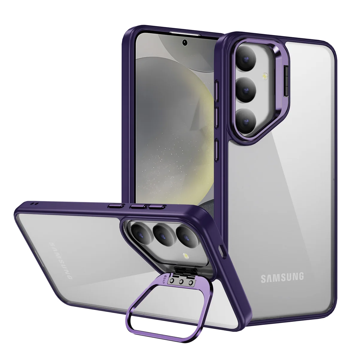 cross-border compatible with Samsung S24 Sky Mirror metal camera-ring hinge kickstand landscape and portrait phone case manufacturer