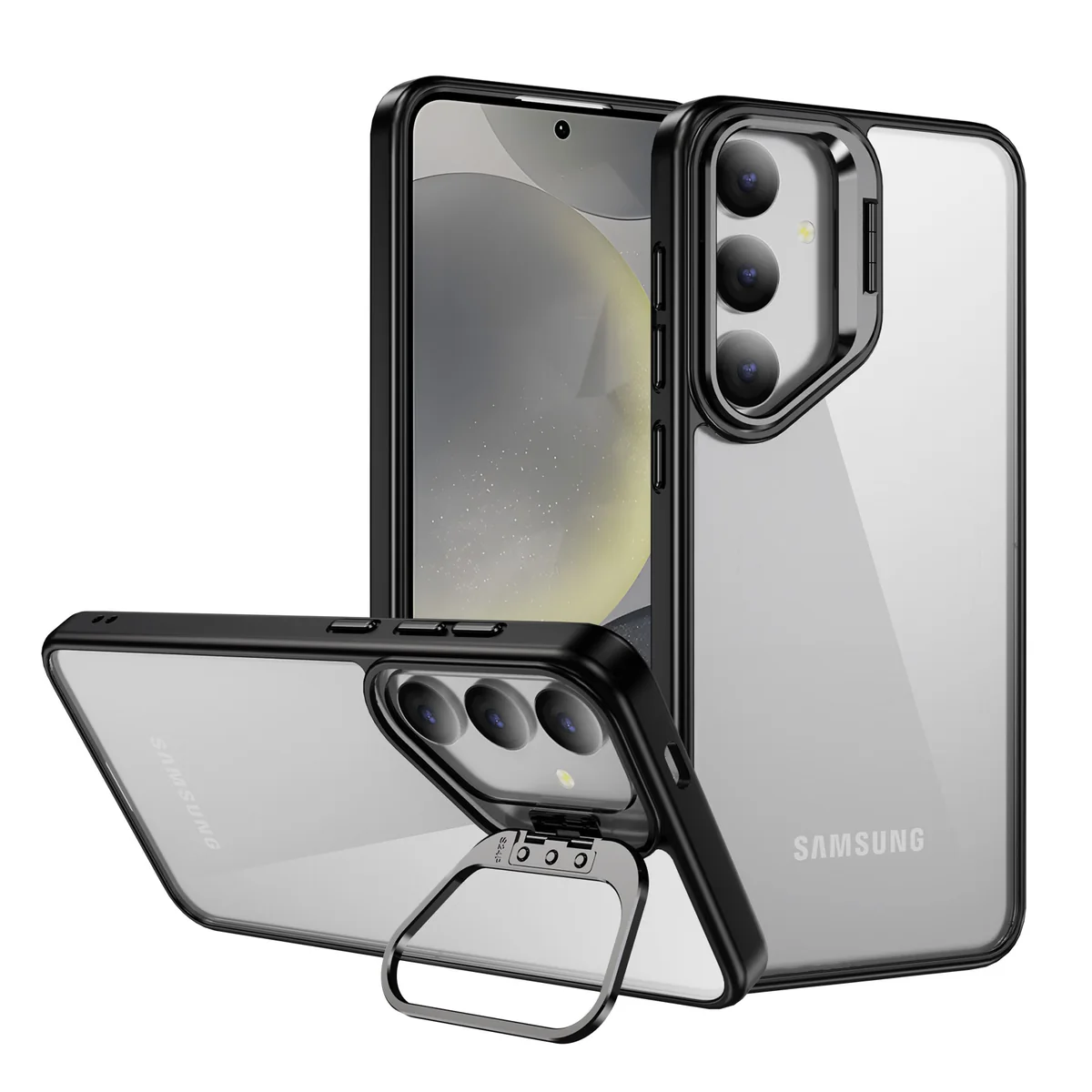 cross-border compatible with Samsung S24Plus Sky Mirror metal camera-ring hinge kickstand landscape and portrait phone case