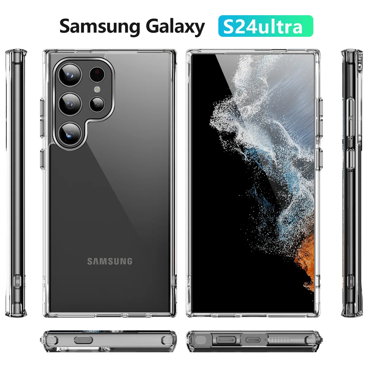 cross-border compatible with Samsung S24 Ultra crystal-clear shockproof 2.0 German anti-yellowing material phone case electroplated buttons