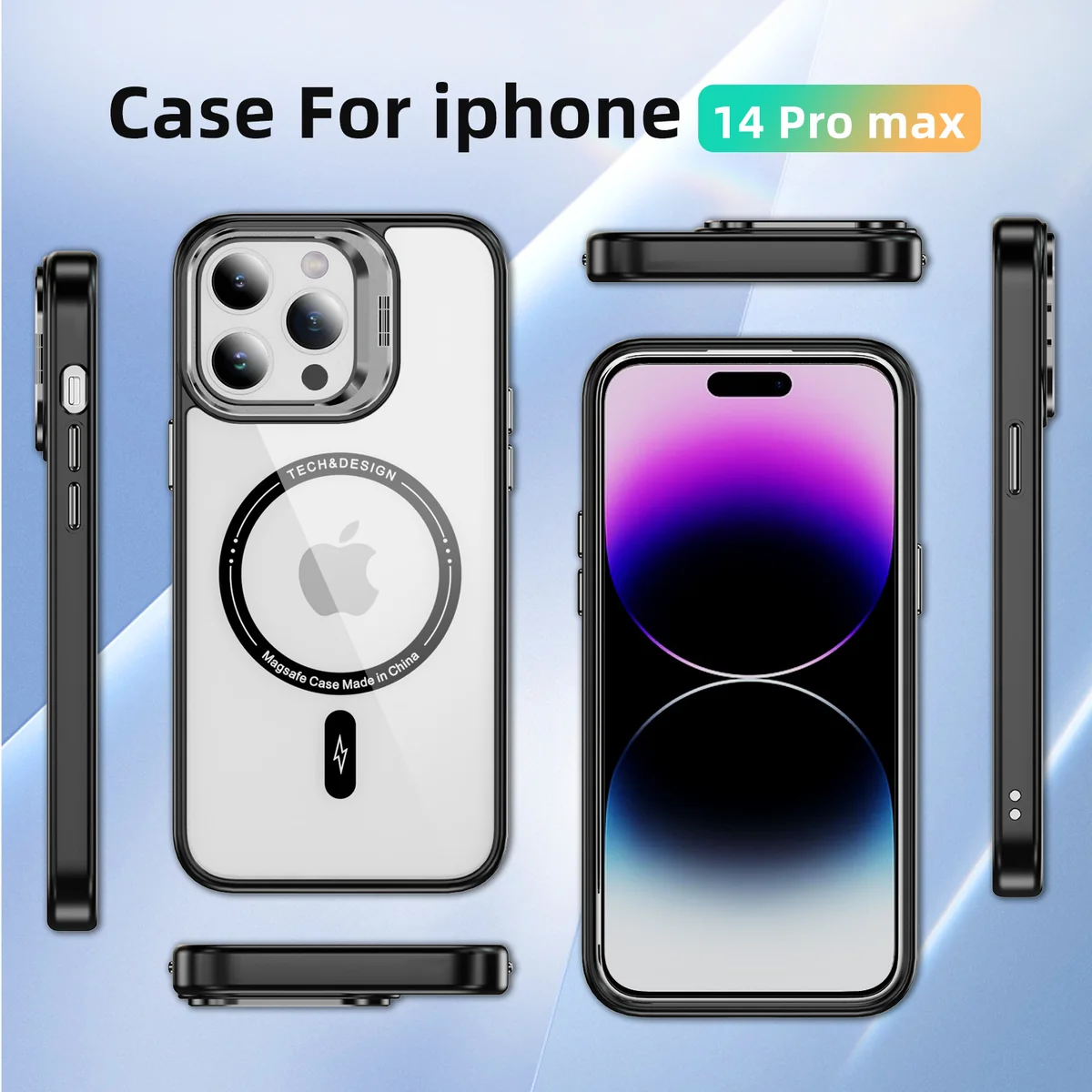cross-border compatible with Apple IP14Pro Max Sky Mirror magnetic attachment metal camera-ring hinge kickstand phone case